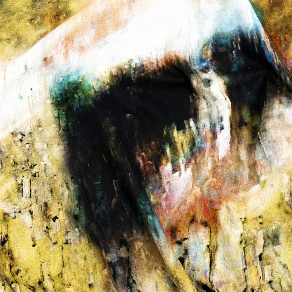 Cotton Voile - Chartreuse and Beige Painterly Abstract - Ethereal Apparition Print - Mood Exclusive Tumunyana Collection