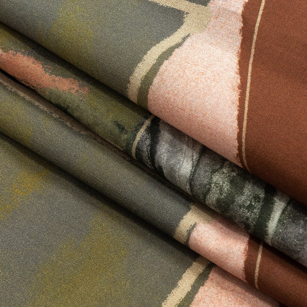 Cotton Voile - Rust, Olive and Ochre Geometric Abstract - Distorted Dimensions Print - Mood Exclusive Tumunyana Collection Folded