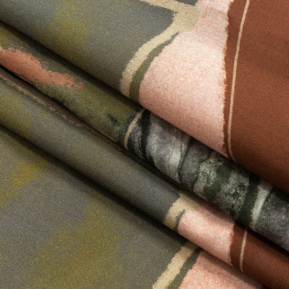 Cotton Voile - Rust, Olive and Ochre Geometric Abstract - Distorted Dimensions Print - Mood Exclusive Tumunyana Collection Folded