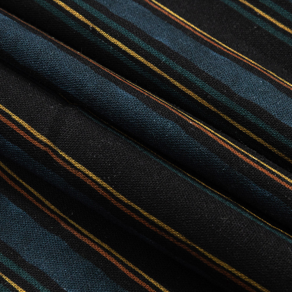 Linen and Rayon Woven - Navy and Blue Stripes - Linear Transcendence Print - Mood Exclusive Tumunyana Collection