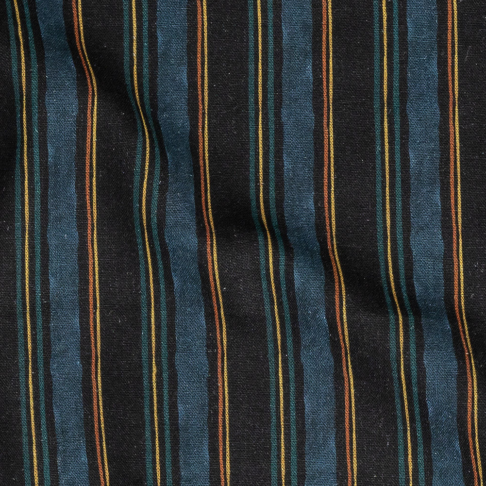 Linen and Rayon Woven - Navy and Blue Stripes - Linear Transcendence Print - Mood Exclusive Tumunyana Collection