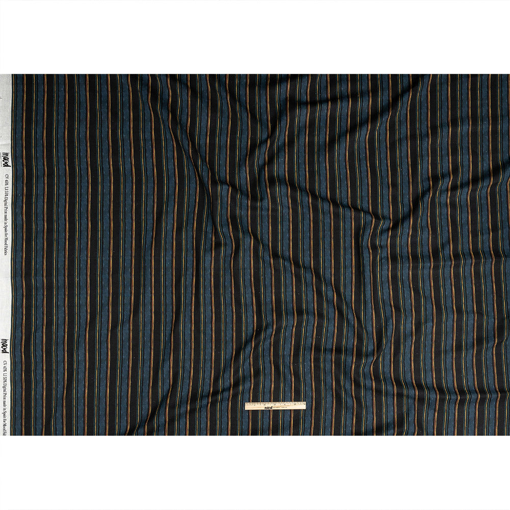 Linen and Rayon Woven - Navy and Blue Stripes - Linear Transcendence Print - Mood Exclusive Tumunyana Collection