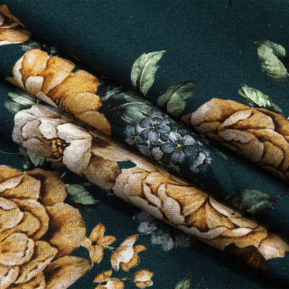 Linen and Rayon Woven - Teal and Orange Floral - Peony Prowess Print - Mood Exclusive Tumunyana Collection