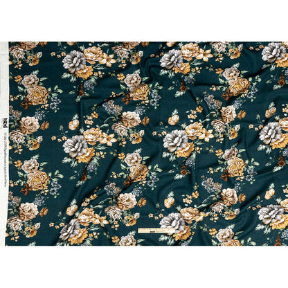 Linen and Rayon Woven - Teal and Orange Floral - Peony Prowess Print - Mood Exclusive Tumunyana Collection