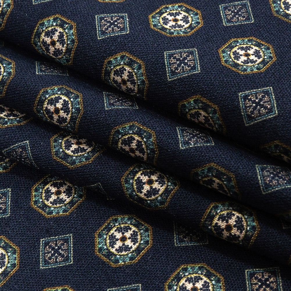 Linen and Rayon Woven - Navy Little Medallions - Motley Mosaic Print - Mood Exclusive Tumunyana Collection