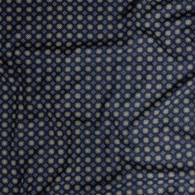 Linen and Rayon Woven - Navy Little Medallions - Motley Mosaic Print - Mood Exclusive Tumunyana Collection