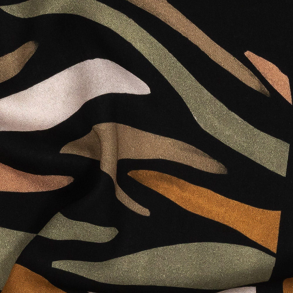 Rayon Challis - Black and Green Animal Stripe Patchwork - In Bocca al Lupo Print - Mood Exclusive Viso Collection