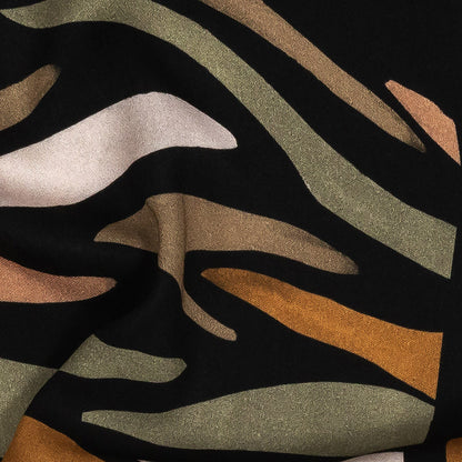 Rayon Challis - Black and Green Animal Stripe Patchwork - In Bocca al Lupo Print - Mood Exclusive Viso Collection