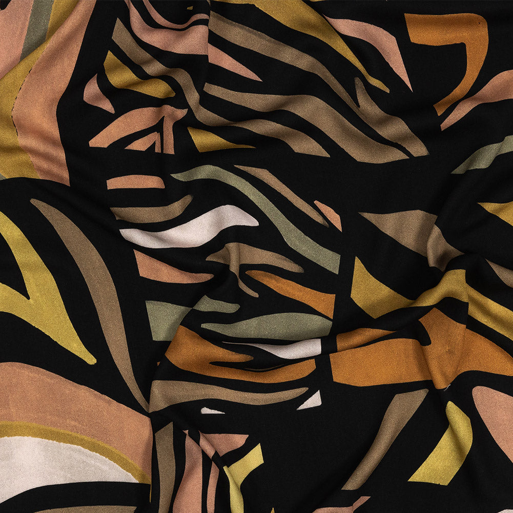 Rayon Challis - Black and Green Animal Stripe Patchwork - In Bocca al Lupo Print - Mood Exclusive Viso Collection