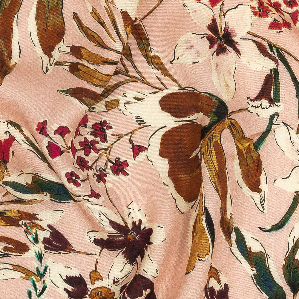Rayon Challis - Pink Floral - Primavera Print - Mood Exclusive Viso Collection