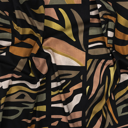 Stretch Cotton Sateen - Black and Green Animal Stripe Patchwork - In Bocca al Lupo Print - Mood Exclusive Viso Collection