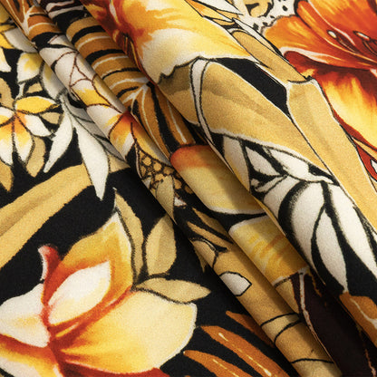 Stretch Cotton Sateen - Black and Gold Floral - Chiaroscuro Print - Mood Exclusive Viso Collection Folded