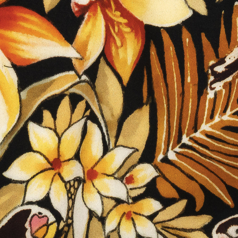 Stretch Cotton Sateen - Black and Gold Floral - Chiaroscuro Print - Mood Exclusive Viso Collection Detail