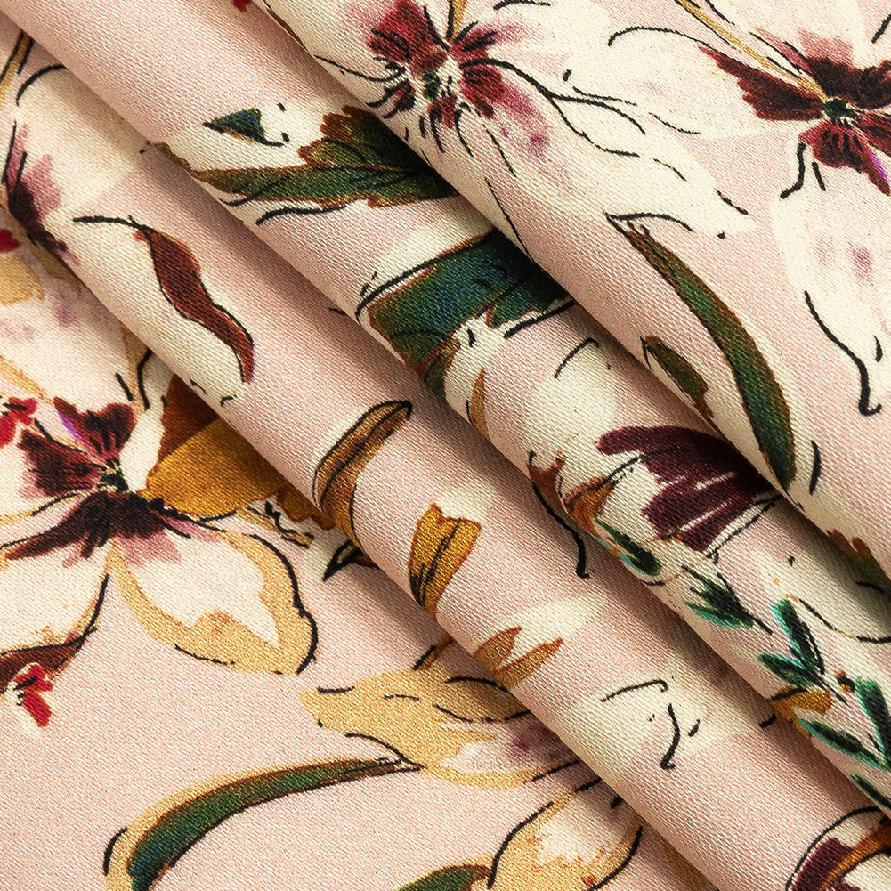 Stretch Cotton Sateen - Pink Floral - Primavera Print - Mood Exclusive Viso Collection Folded