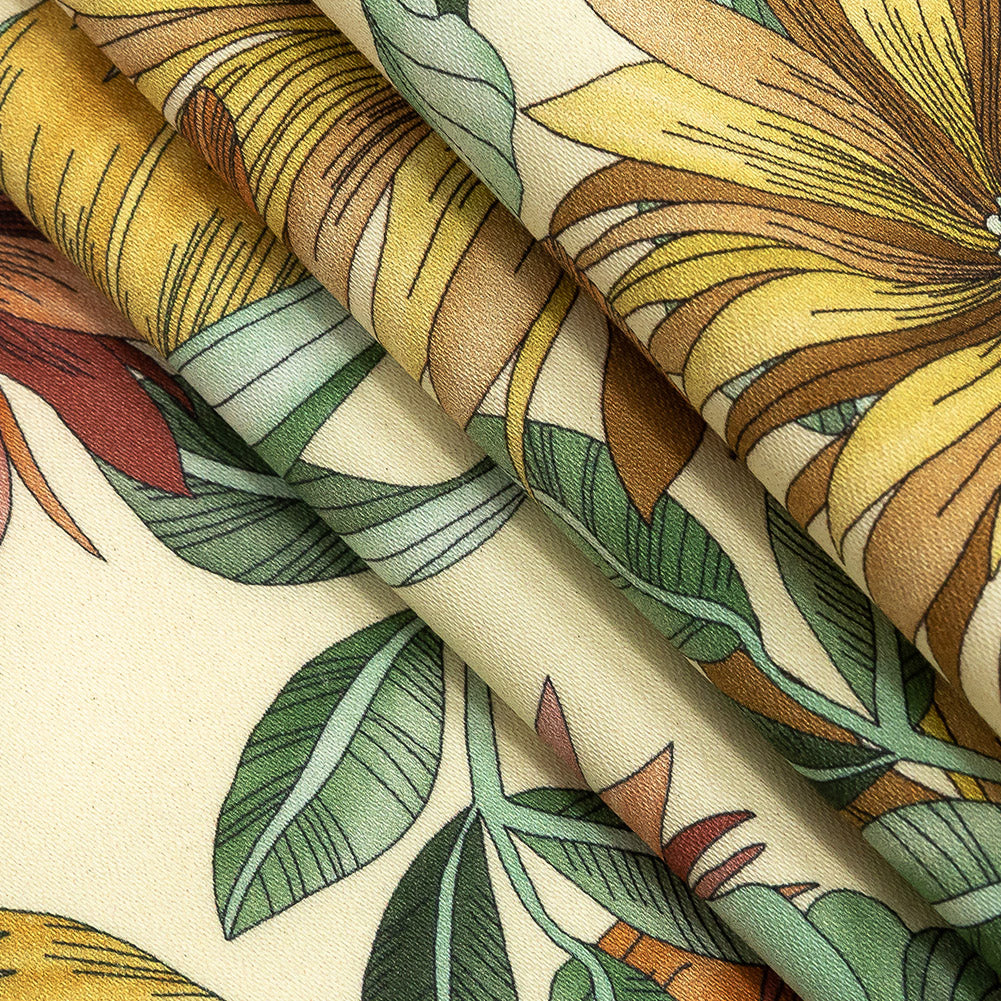 Stretch Cotton Sateen - Yellow and Orange Floral - i Fiori Print - Mood Exclusive Viso Collection Folded