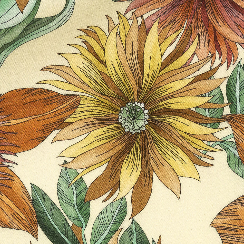 Stretch Cotton Sateen - Yellow and Orange Floral - i Fiori Print - Mood Exclusive Viso Collection Detail