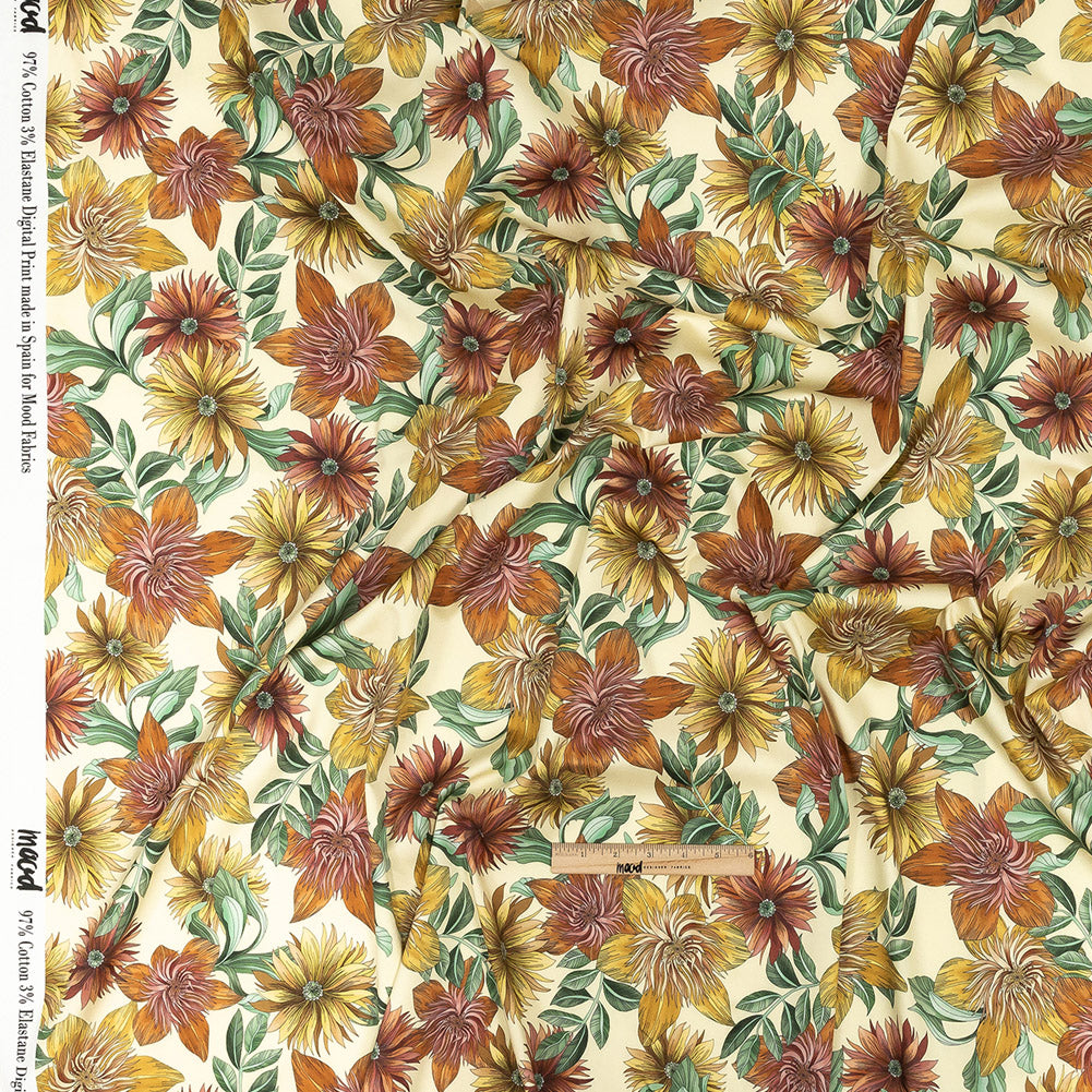 Stretch Cotton Sateen - Yellow and Orange Floral - i Fiori Print - Mood Exclusive Viso Collection Full
