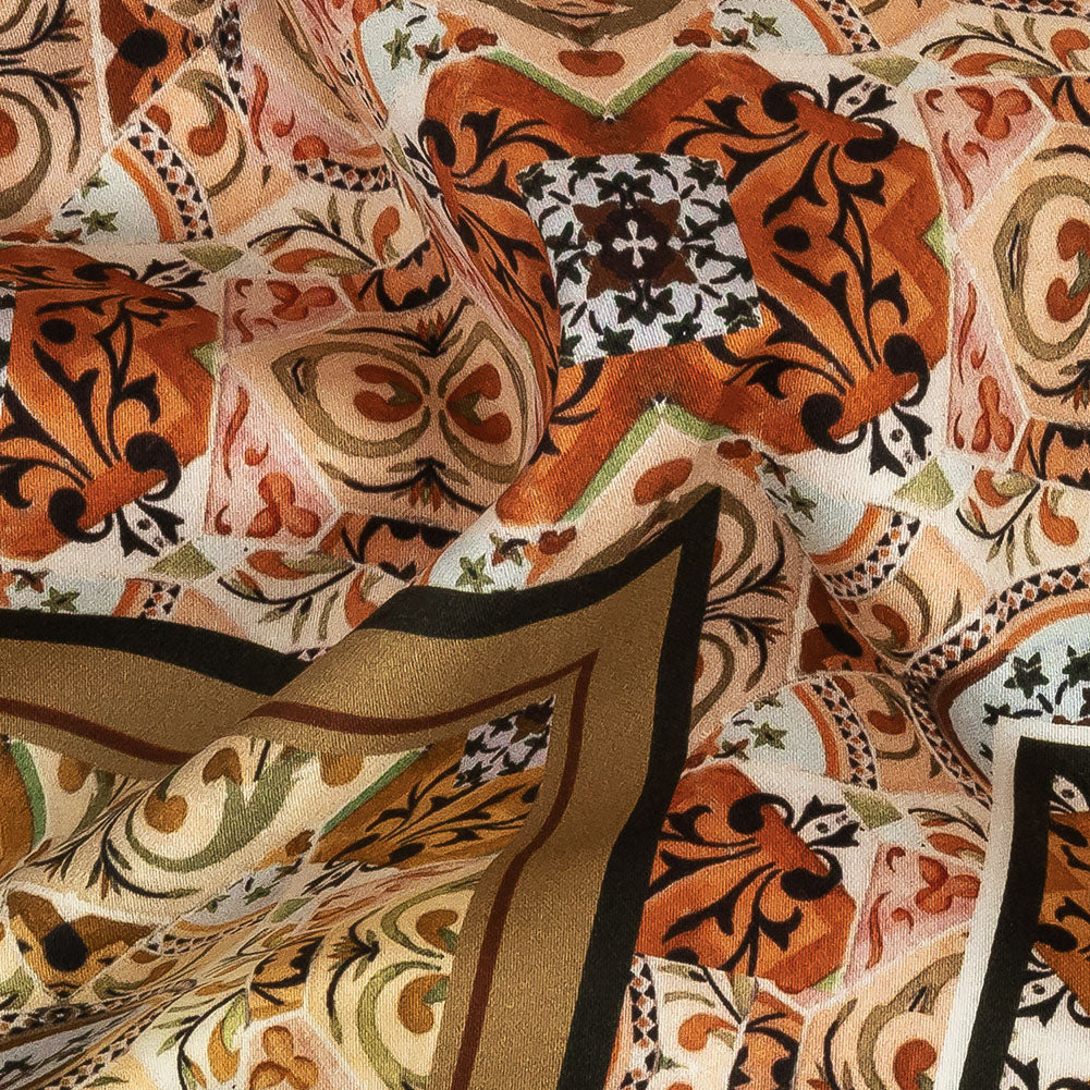 Stretch Cotton Sateen - Pink and Orange Ornate Patchwork - Arabesco Print - Mood Exclusive Viso Collection Detail