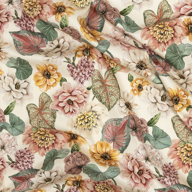 Stretch Cotton Sateen - Soft Pink and Green Floral - Botticelli Print - Mood Exclusive Viso Collection