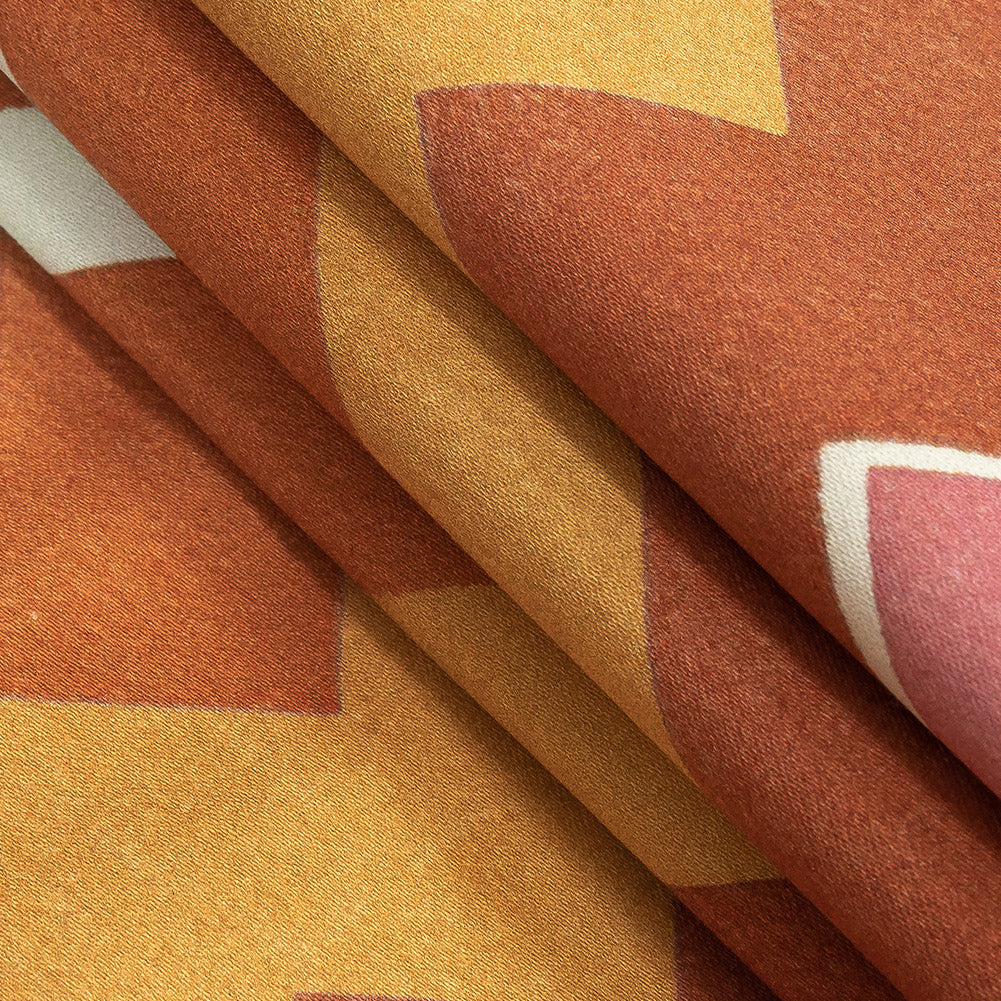 Stretch Cotton Sateen - Pink and Orange Zig Zags - Festa di Apollo Print - Mood Exclusive Viso Collection Folded