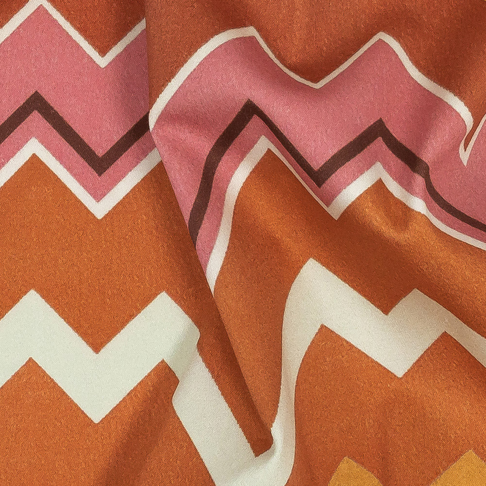 Stretch Cotton Sateen - Pink and Orange Zig Zags - Festa di Apollo Print - Mood Exclusive Viso Collection Detail