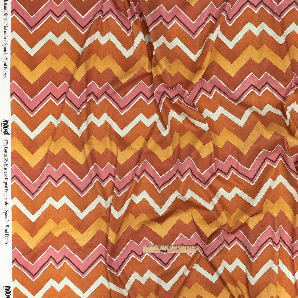 Stretch Cotton Sateen - Pink and Orange Zig Zags - Festa di Apollo Print - Mood Exclusive Viso Collection Full
