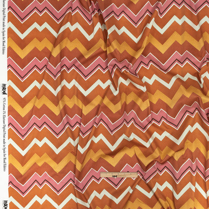 Stretch Cotton Sateen - Pink and Orange Zig Zags - Festa di Apollo Print - Mood Exclusive Viso Collection Full