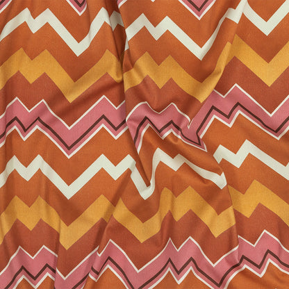 Stretch Cotton Sateen - Pink and Orange Zig Zags - Festa di Apollo Print - Mood Exclusive Viso Collection
