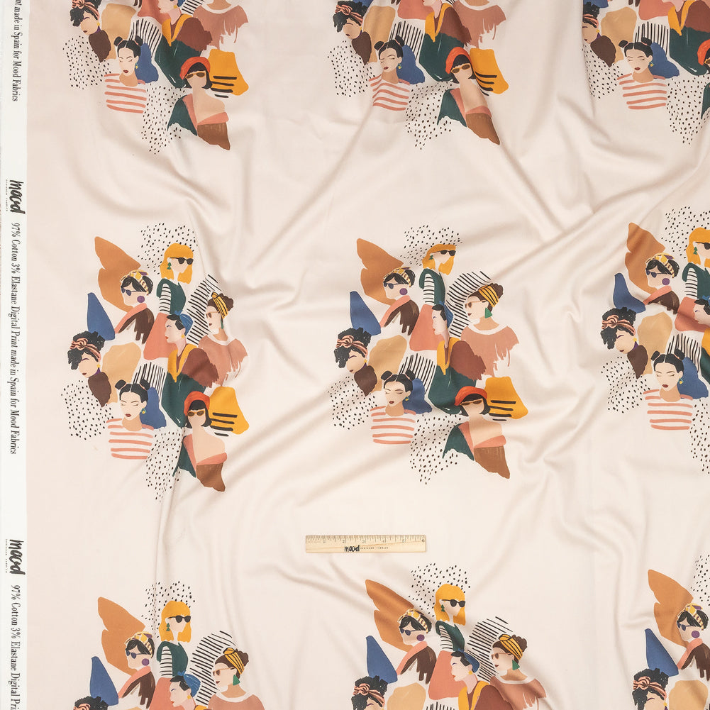 Stretch Cotton Sateen - Pink and Multi Fashionable Figures - Sulla Piazza Print - Mood Exclusive Viso Collection Full