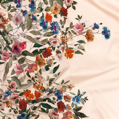 Stretch Cotton Sateen - Pink and Multicolor Floral Border - Adagio Print - Mood Exclusive Viso Collection