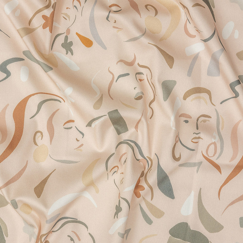 Stretch Cotton Sateen - Pink and Gray Faces - Le Muse Print - Mood Exclusive Viso Collection