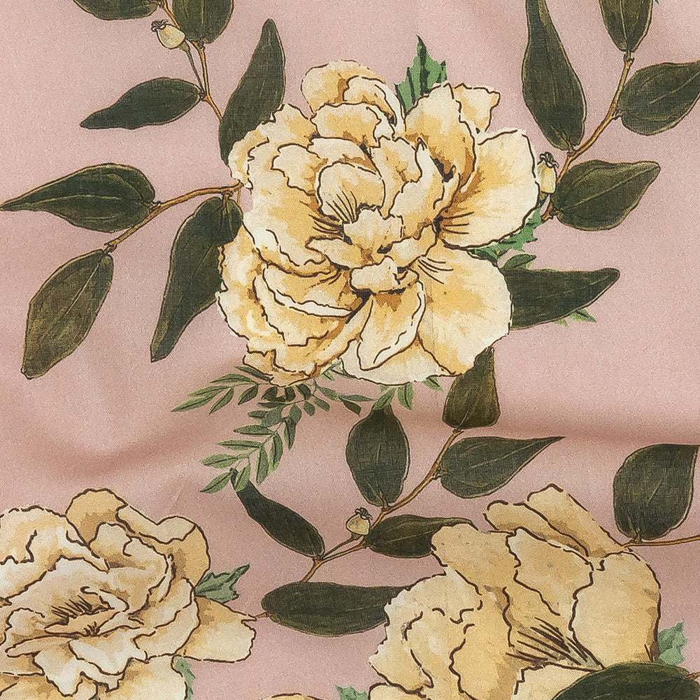 Cotton Voile - Pink and Yellow Roses - Grazie Print - Mood Exclusive Viso Collection
