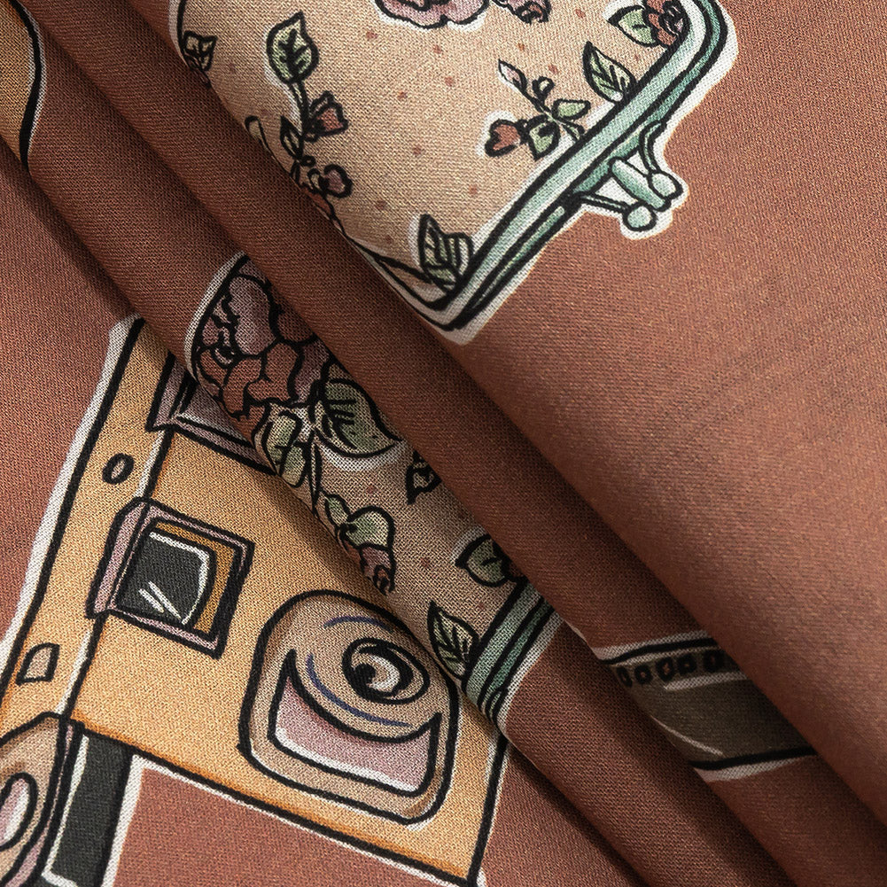 Cotton Voile - Rosy Pink Object Icons - La Sera Print - Mood Exclusive Viso Collection - Folded