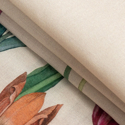 Cotton Voile - Pink, Red and Yellow Tulips Border - Camminata Print - Mood Exclusive Viso Collection