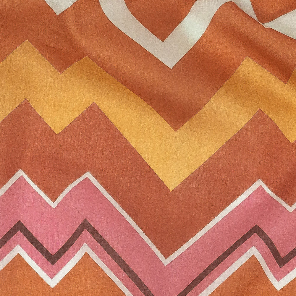 Cotton Voile - Pink and Orange Zig Zags - Festa di Apollo Print - Mood Exclusive Viso Collection