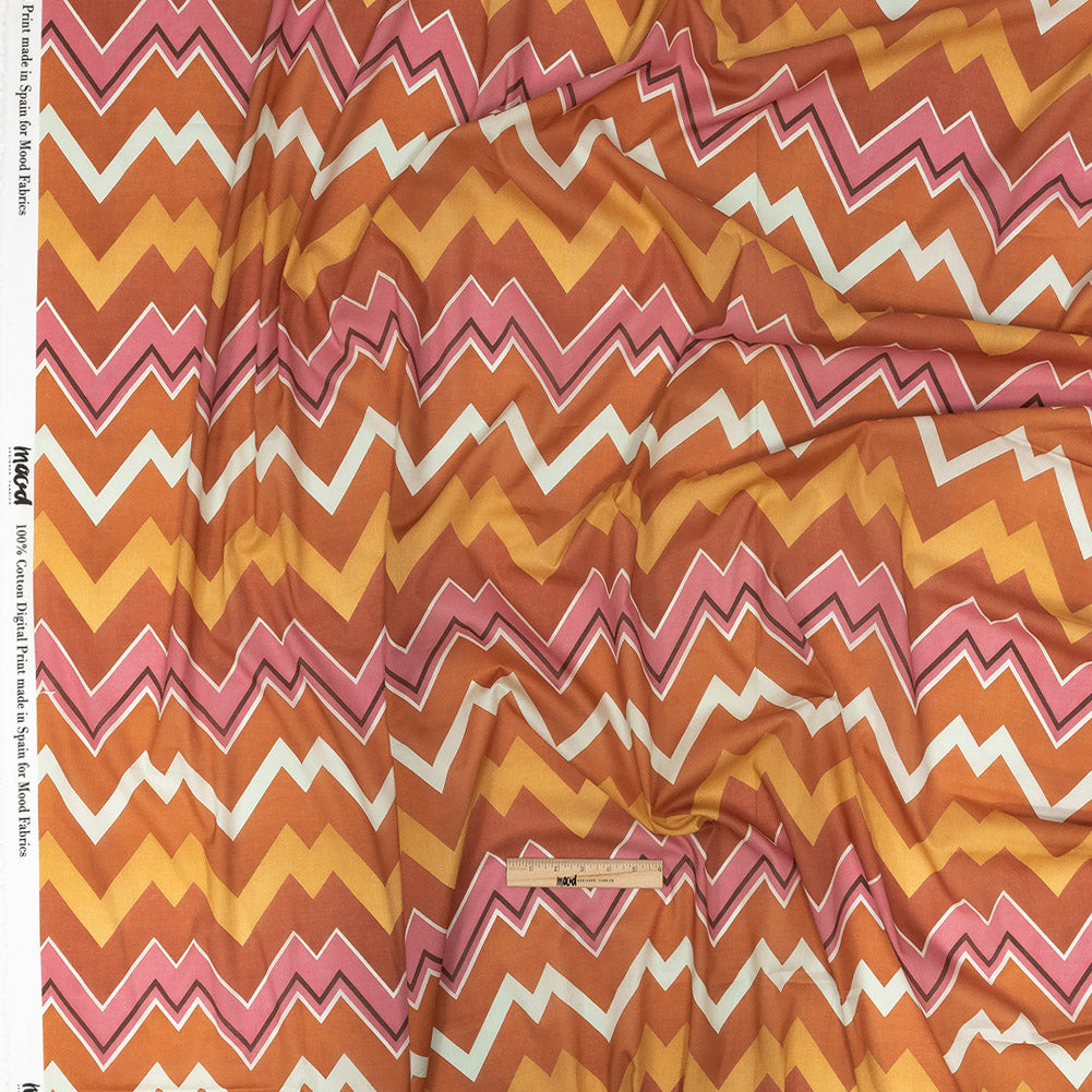 Cotton Voile - Pink and Orange Zig Zags - Festa di Apollo Print - Mood Exclusive Viso Collection