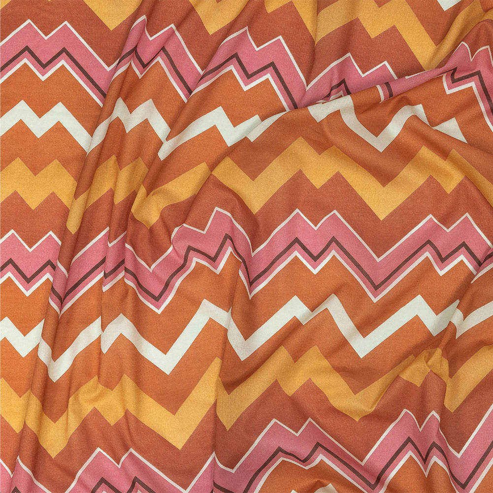 Cotton Voile - Pink and Orange Zig Zags - Festa di Apollo Print - Mood Exclusive Viso Collection