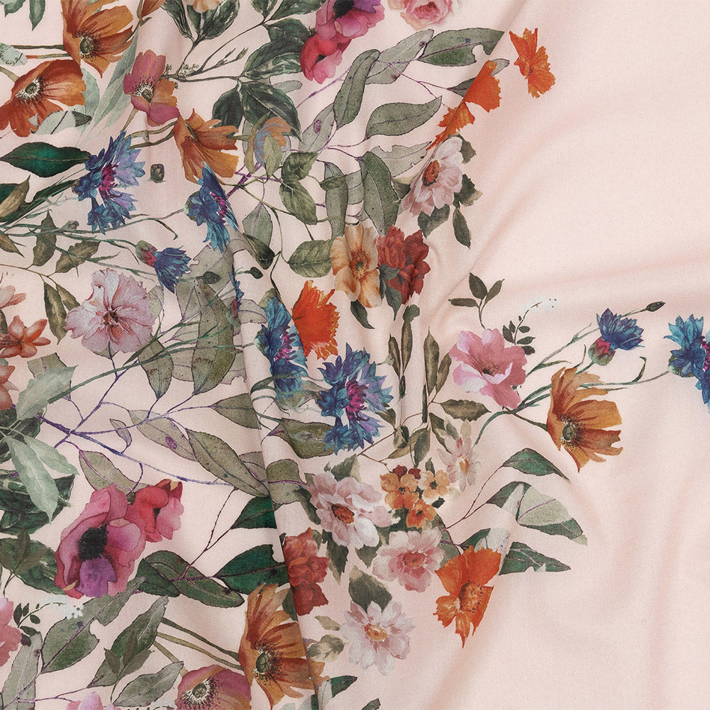 Cotton Voile - Pink and Multicolor Floral Border - Adagio Print - Mood Exclusive Viso Collection