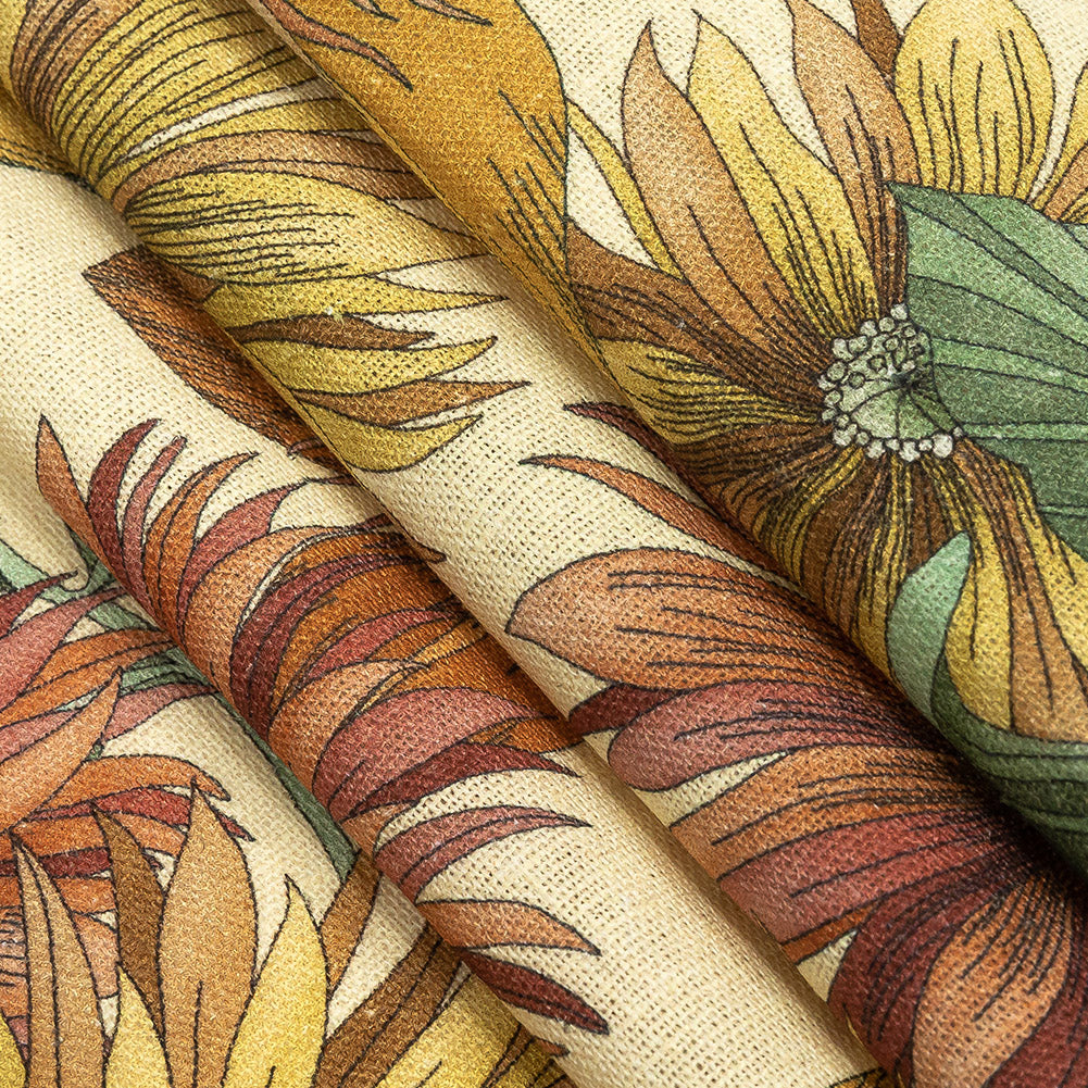 Linen and Rayon Woven - Yellow and Orange Floral - i Fiori Print - Mood Exclusive Viso Collection