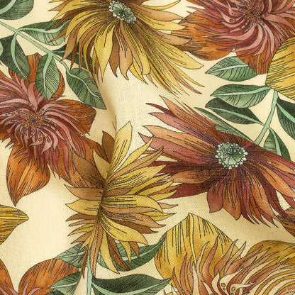 Linen and Rayon Woven - Yellow and Orange Floral - i Fiori Print - Mood Exclusive Viso Collection
