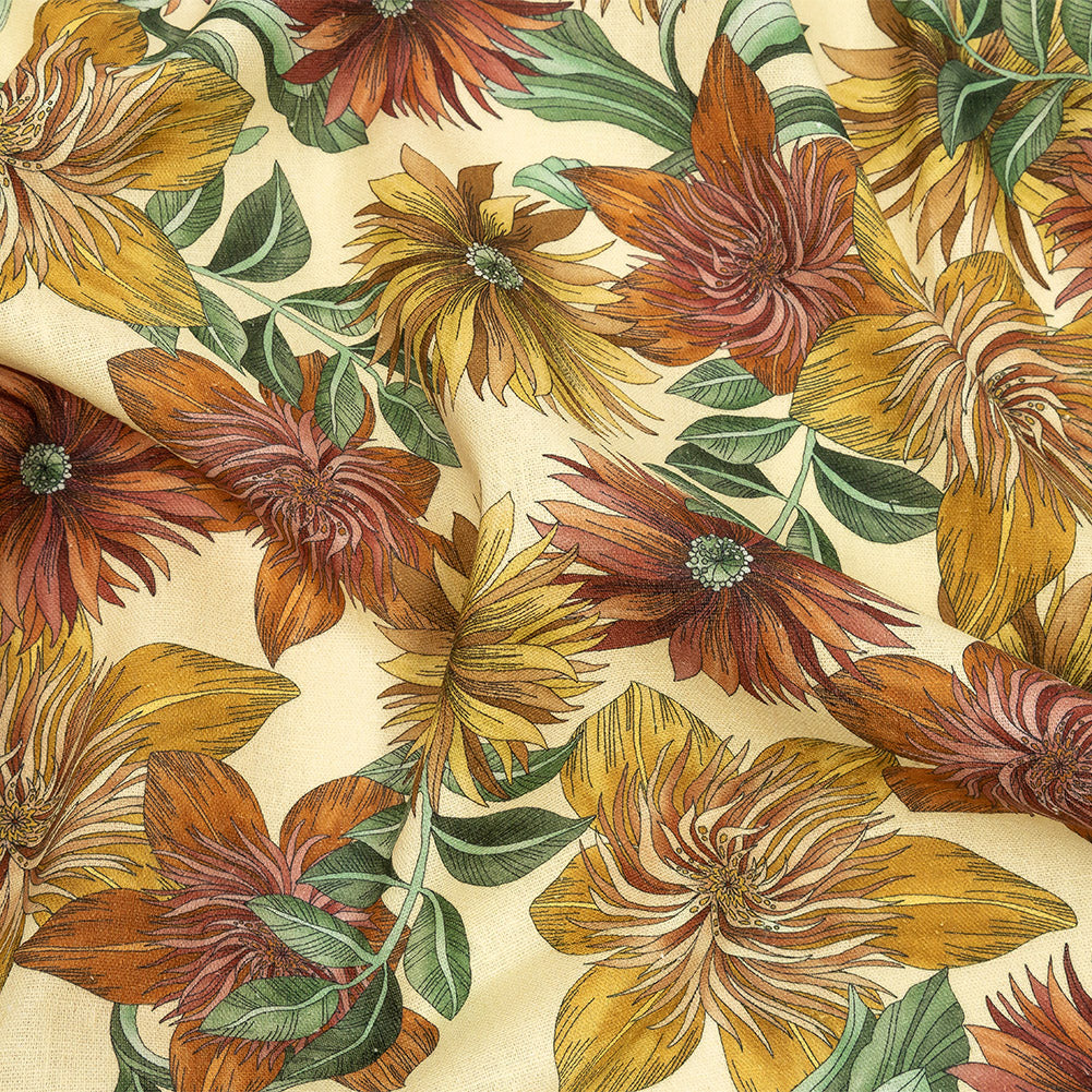 Linen and Rayon Woven - Yellow and Orange Floral - i Fiori Print - Mood Exclusive Viso Collection