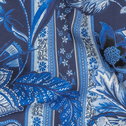 Stretch Cotton Sateen - Blue Floral Stripes - Mood Exclusive Palazzo dei Fiori Print