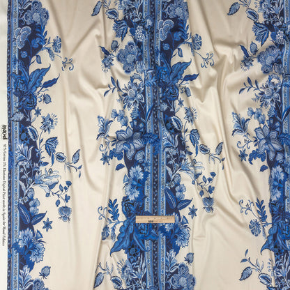 Stretch Cotton Sateen - Blue Floral Stripes - Mood Exclusive Palazzo dei Fiori Print