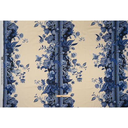 Stretch Cotton Sateen - Blue Floral Stripes - Mood Exclusive Palazzo dei Fiori Print - Full