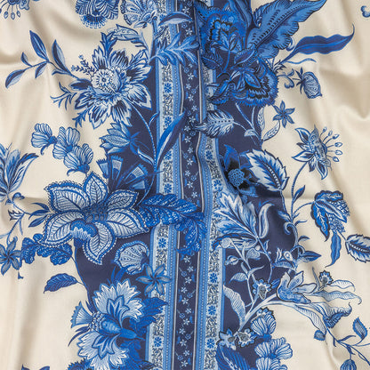 Stretch Cotton Sateen - Blue Floral Stripes - Mood Exclusive Palazzo dei Fiori Print