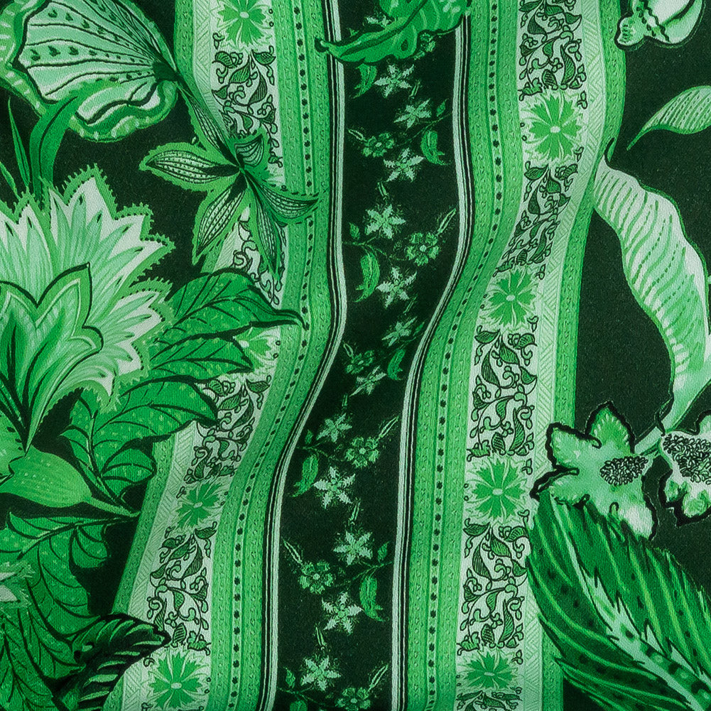 Stretch Cotton Sateen - Kelly Green Floral Stripes - Mood Exclusive Palazzo dei Fiori Print - Detail