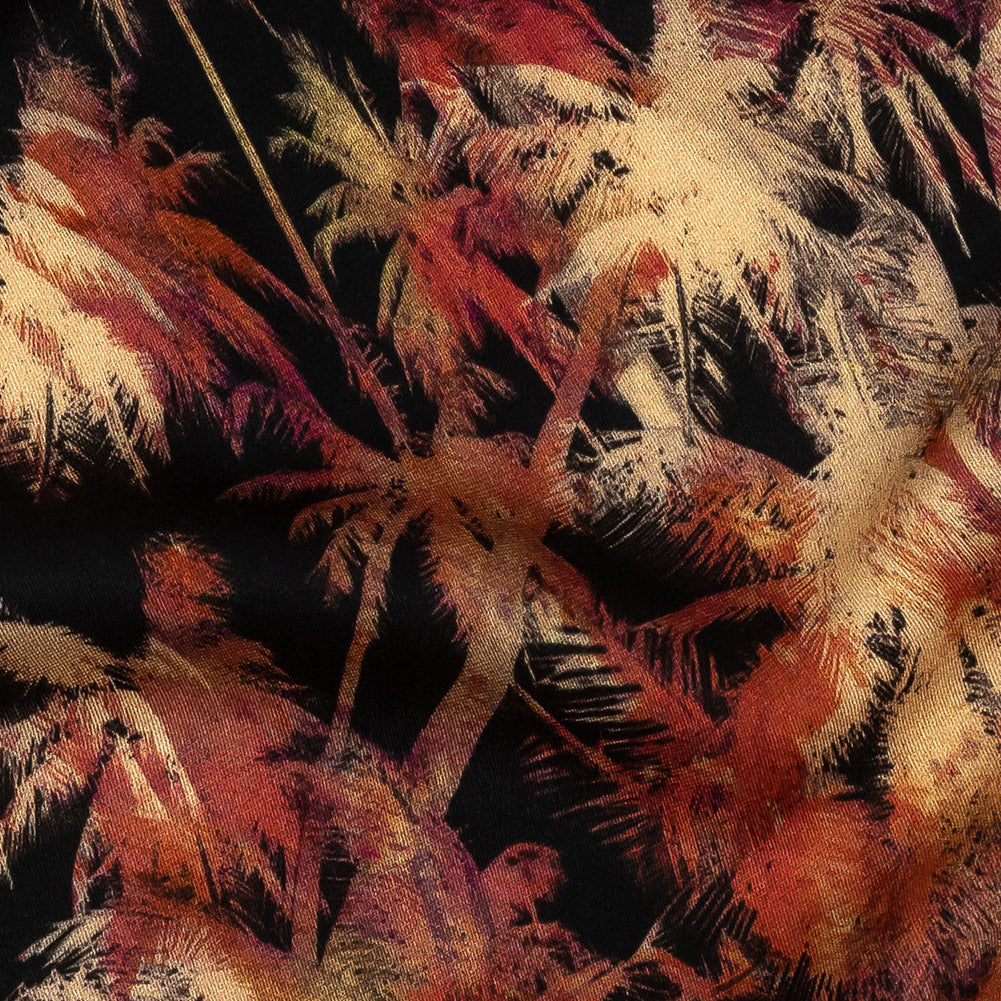 Rayon Challis - Black and Pink Palm Trees - Pindorama Print - Mood Exclusive Rio Collection