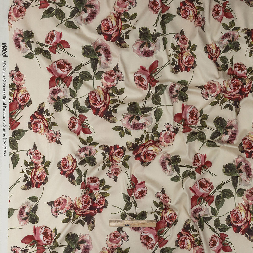 Stretch Cotton Sateen - White and Pink Floral - Inhotim Blooms Print - Mood Exclusive Rio Collection