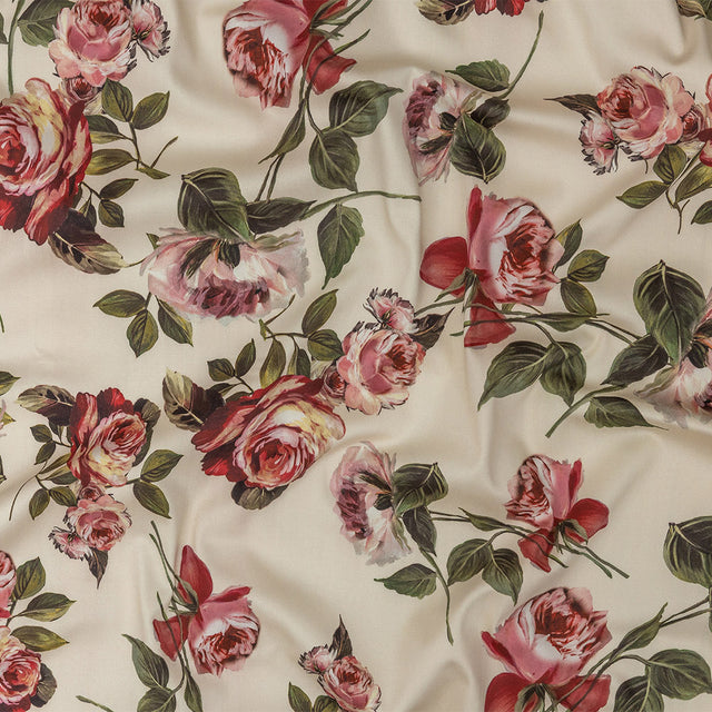 Stretch Cotton Sateen - White and Pink Floral - Inhotim Blooms Print - Mood Exclusive Rio Collection