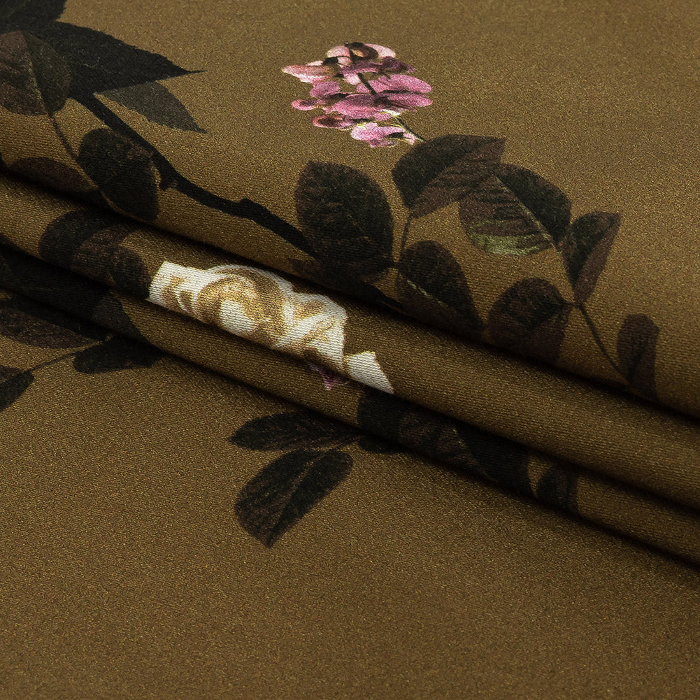 Stretch Cotton Sateen - Olive Floral - Rosa da Selva Print - Mood Exclusive Rio Collection - Folded